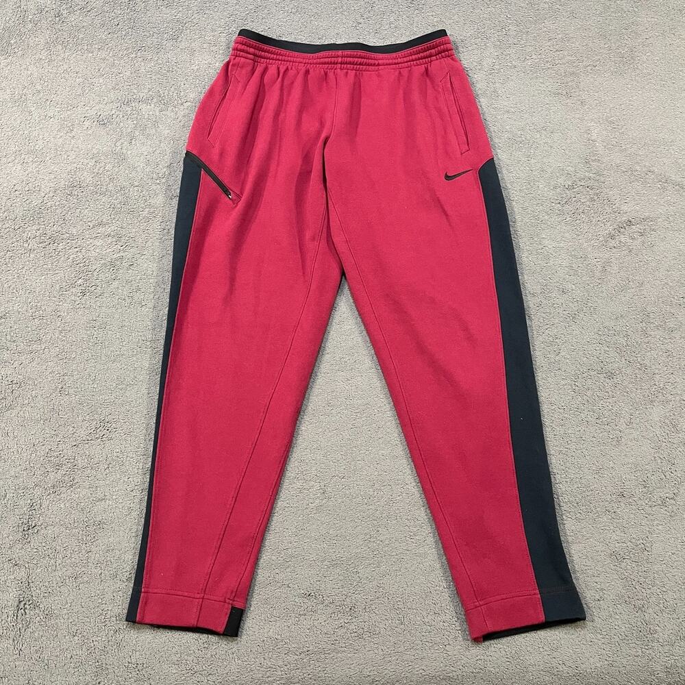 Nike Tech Fleece Burgundy Black Zip Pockets Tapered Jogger Sweatpants Men's Sz L